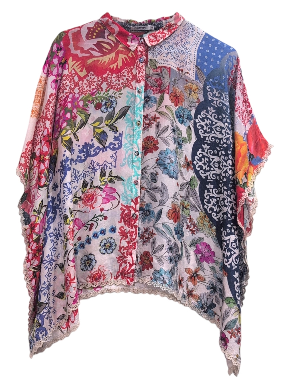 Johnny Was Tango Boho Calliope Button-Up Silk Shirt Small - Picture 6 of 9